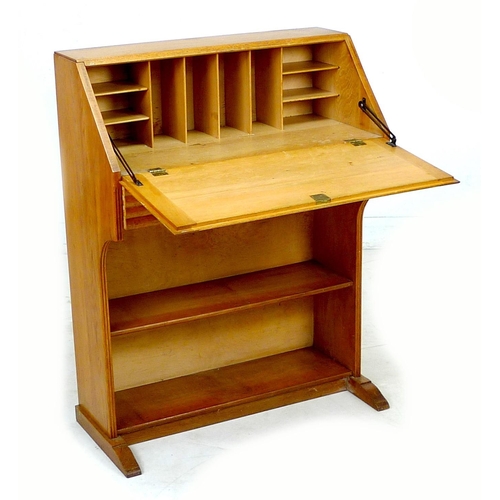 250 - An oak student's desk bureau, circa 1960, with fall front and fitted interior, 76.5 by 36.5 by 100cm... 