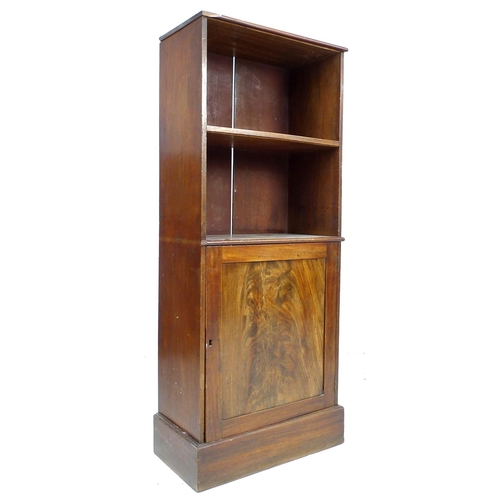 252 - A Victorian mahogany cupboard, with open shelf and door below, 56 by 31 by 138.5cm high.