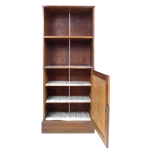 252 - A Victorian mahogany cupboard, with open shelf and door below, 56 by 31 by 138.5cm high.