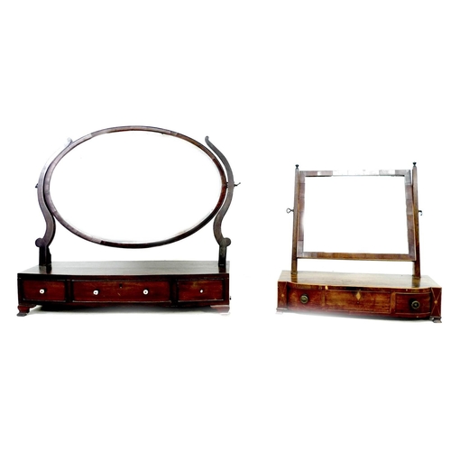 254 - Two 19th century mahogany toilet mirrors, one with oval plate and three trinket drawers, 74 by 24 by... 