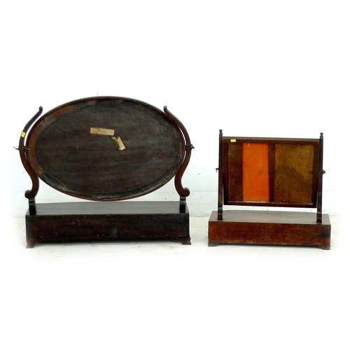 254 - Two 19th century mahogany toilet mirrors, one with oval plate and three trinket drawers, 74 by 24 by... 