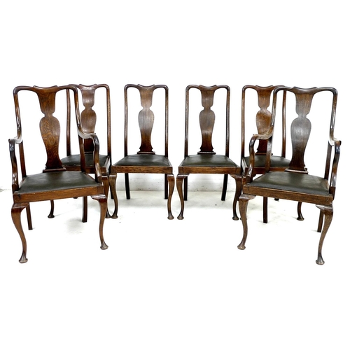 263 - A set of six early 20th century oak dining chairs,  52 by 55 by 106cm high, in Queen Anne style with... 