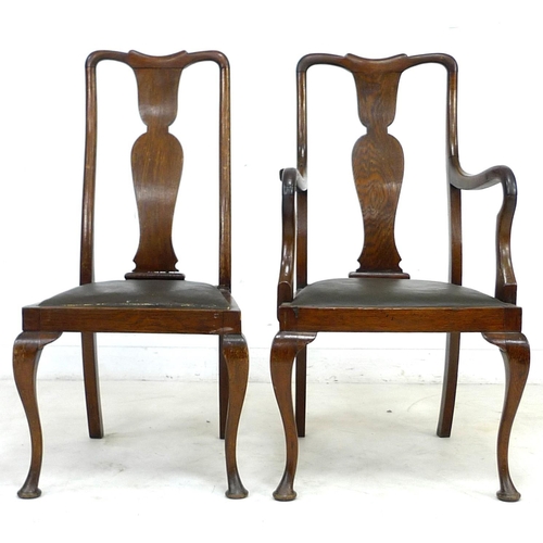 263 - A set of six early 20th century oak dining chairs,  52 by 55 by 106cm high, in Queen Anne style with... 