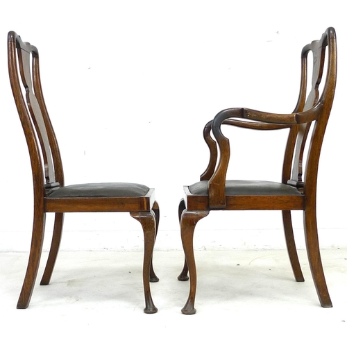 263 - A set of six early 20th century oak dining chairs,  52 by 55 by 106cm high, in Queen Anne style with... 