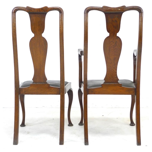 263 - A set of six early 20th century oak dining chairs,  52 by 55 by 106cm high, in Queen Anne style with... 