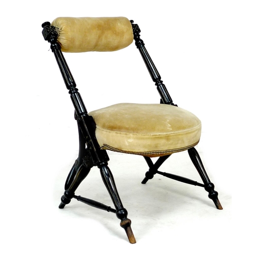 291 - A late Victorian ebonised and gilt side chair, with fluted angled supports, bolster shaped cross rai... 