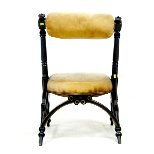 291 - A late Victorian ebonised and gilt side chair, with fluted angled supports, bolster shaped cross rai... 