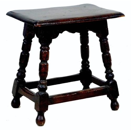 293 - An early 19th century oak coffin stool, 44.5 by 29.5 by 47cm high.