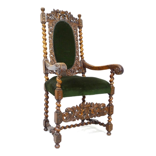 294 - A 19th century Italianate style carved oak armchair, with upholstered seat and back rest, 65 by 70 b... 