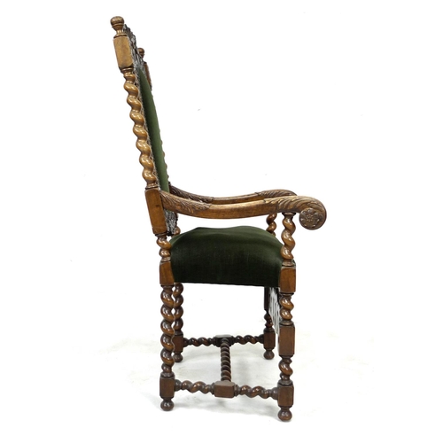 294 - A 19th century Italianate style carved oak armchair, with upholstered seat and back rest, 65 by 70 b... 