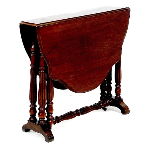 298 - A Victorian mahogany Sutherland table, with shaped drop leaves, lobed baluster supports joined by a ... 