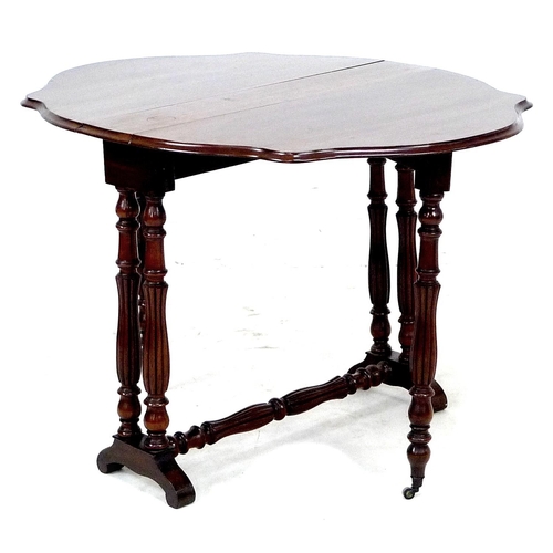 298 - A Victorian mahogany Sutherland table, with shaped drop leaves, lobed baluster supports joined by a ... 