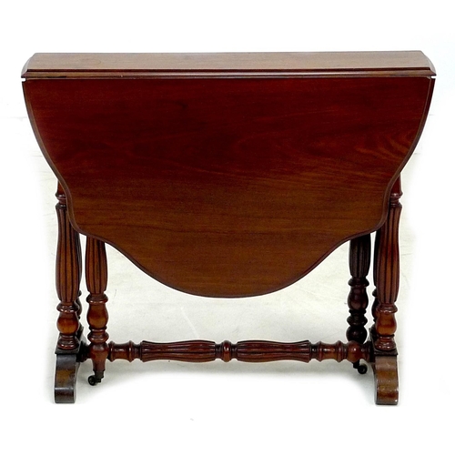 298 - A Victorian mahogany Sutherland table, with shaped drop leaves, lobed baluster supports joined by a ... 