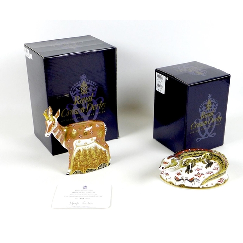 30 - Two Royal Crown Derby paperweights, modelled as 'Pronghorn Antelope', limited edition 223/950, MMVII... 