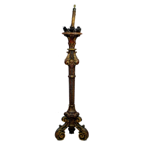 311 - An early 20th century Italian style torchere standard lamp, decorated with gilt and polychrome folia... 