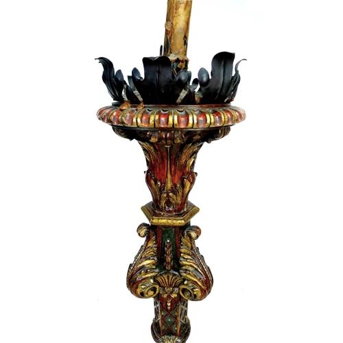 311 - An early 20th century Italian style torchere standard lamp, decorated with gilt and polychrome folia... 