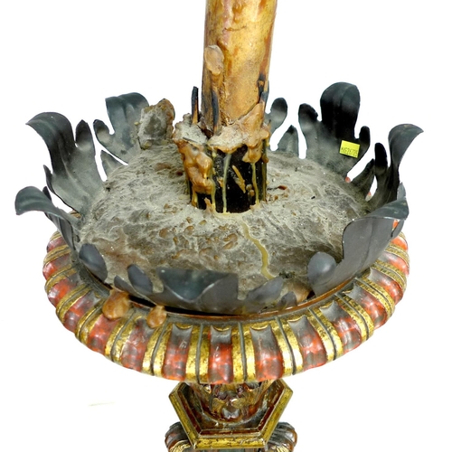 311 - An early 20th century Italian style torchere standard lamp, decorated with gilt and polychrome folia... 