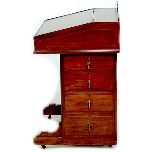 312 - An Edwardian mahogany and inlaid Davenport desk, with lift lid opening to reveal a fitted interior, ... 