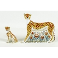Two Royal Crown Derby paperweights, modelled as 'Cheetah Daddy', MMXI, gold stopper, 13.5cm high, bo... 