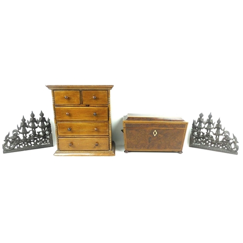 64 - A 19th century burr walnut tea caddy of sarcophagus form, bordered with Tunbridgeware inlay and boxw... 