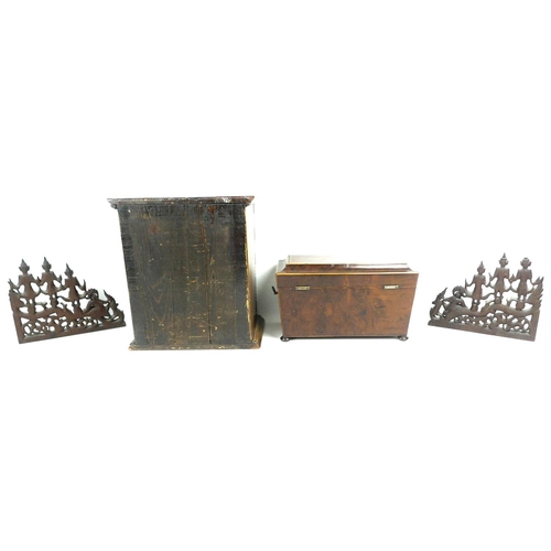 64 - A 19th century burr walnut tea caddy of sarcophagus form, bordered with Tunbridgeware inlay and boxw... 