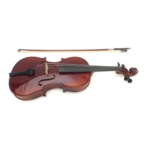 66 - A sixteen inch Purple Turtle viola, model number MV 021 16+, total length 67cm, by 23.5cm, with bow,... 
