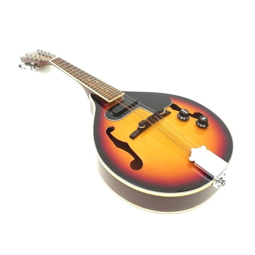 67 - A Boston electric acoustic mandolin, with burn umber gloss finish to the body with cream highlights,... 
