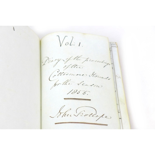 85 - An 1855-1864 Hunting diary for the Cottesmore Hunt, hand written by Master of the hunt Sir John Trol... 
