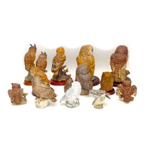 25 - A group of twelve large owl figurines, including three Mack figurines,  'Little Owl', 11.5 by 9 by 8... 