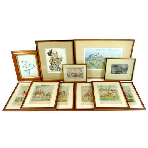 226 - A collection of eleven comedic and hunting themed prints, including 'Miseries of the country' after ... 