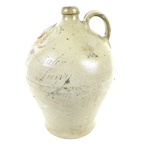 41 - A Godstone 'Iron Peartree' gout water bottle circa 1755, in saltglazed stoneware, of ovoid form, gro... 
