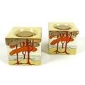 A pair of Clarice Cliff bizarre cuboid candlesticks, hand painted in the Coral Firs pattern, shape n... 