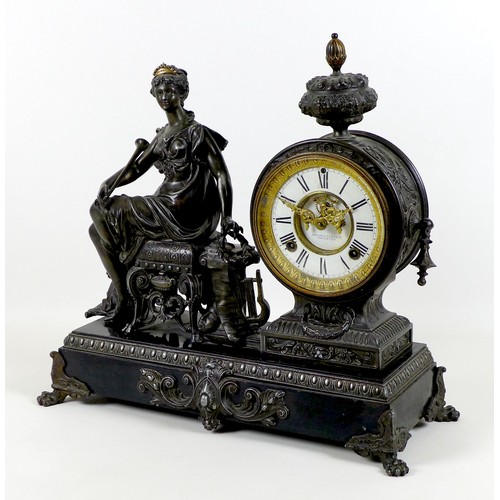 328 - A late 19th century Ansonia Clock Co. figural mantel clock, 'Opera' model, the two-piece white porce... 