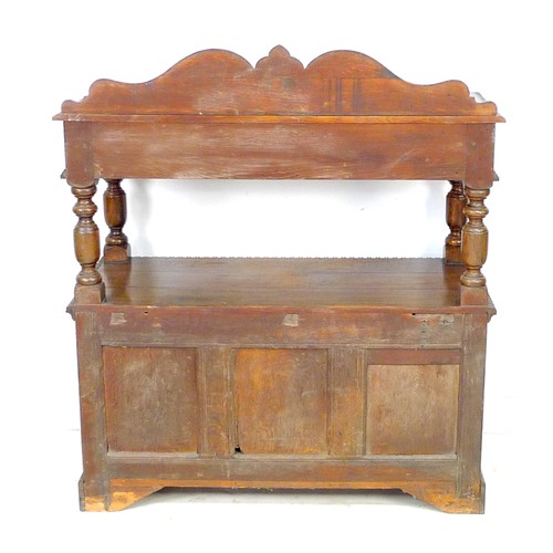 345 - A late Victorian oak buffet, with carved decoration, upper tier with drawers, lower section with cup... 