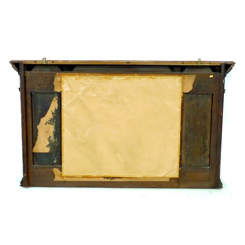 332 - A carved oak overmantel mirror, the bevelled rectangular plate flanked by carved panels and four bus... 