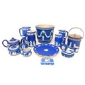 A collection of Wedgwood blue jasperware, including tea service with teapot, milk jug and lidded suc... 