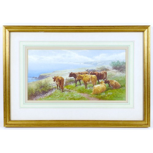 234 - Tom Rowden (British, 1842-1926): a pair of coastal landscape studies, one depicting a herd of seven ... 