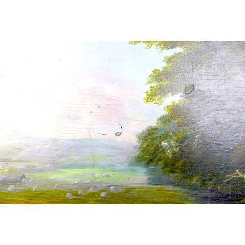 245 - British School (late 19th century): landscape sporting scene with two dogs playing in the foreground... 