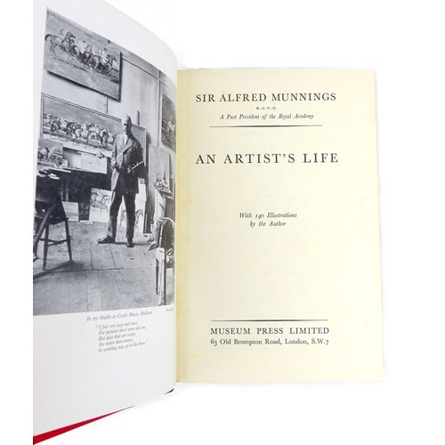 202 - A collection of sporting artists' books, including Sir Alfred Munnings autobiography in three volume... 