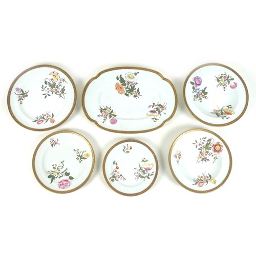 42 - A late Victorian Royal Worcester part dinner service, hand painted decoration depicting sprays of fl... 