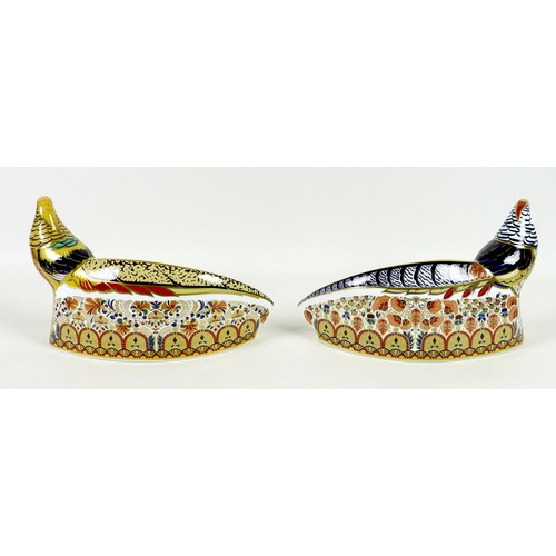 43 - A pair of large Royal Crown Derby paperweights, modelled as 'Golden Pheasant' and 'Lady Amherst Phea... 