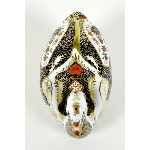 45 - A Royal Crown Derby paperweight, modelled as 'Old Imari Solid Gold Band Swan', 2018, gold stopper, 1... 
