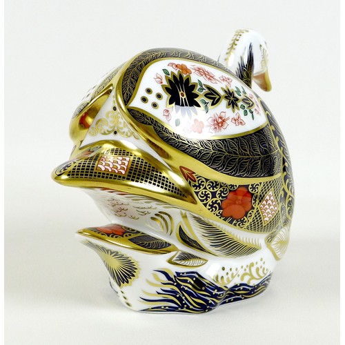 45 - A Royal Crown Derby paperweight, modelled as 'Old Imari Solid Gold Band Swan', 2018, gold stopper, 1... 