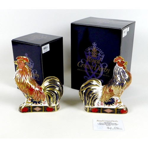 48 - Two Royal Crown Derby paperweights, modelled as 'Imari Rooster', one of a pre-release edition of 150... 