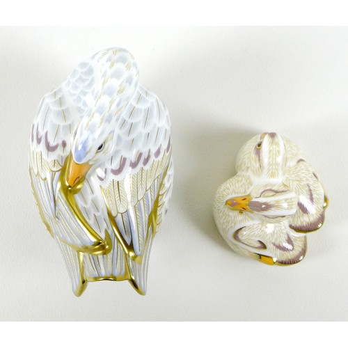 49 - A pair of Royal Crown Derby paperweights, modelled as 'Goose and Goslings', 'Mrs Brown', Designers' ... 