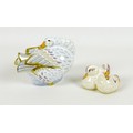 A pair of Royal Crown Derby paperweights, modelled as 'Goose and Goslings', 'Mrs Brown', Designers' ... 