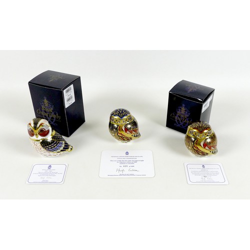 54 - A group of three Royal Crown Derby paperweights, all modelled as birds, comprising 'Little Owl', sig... 