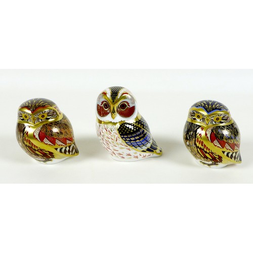 54 - A group of three Royal Crown Derby paperweights, all modelled as birds, comprising 'Little Owl', sig... 