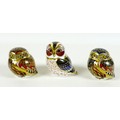 A group of three Royal Crown Derby paperweights, all modelled as birds, comprising 'Little Owl', sig... 