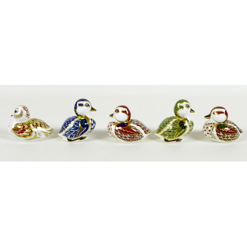 58 - A group of five Royal Crown Derby paperweights, all modelled as birds, comprising 'Bakewell Duckling... 